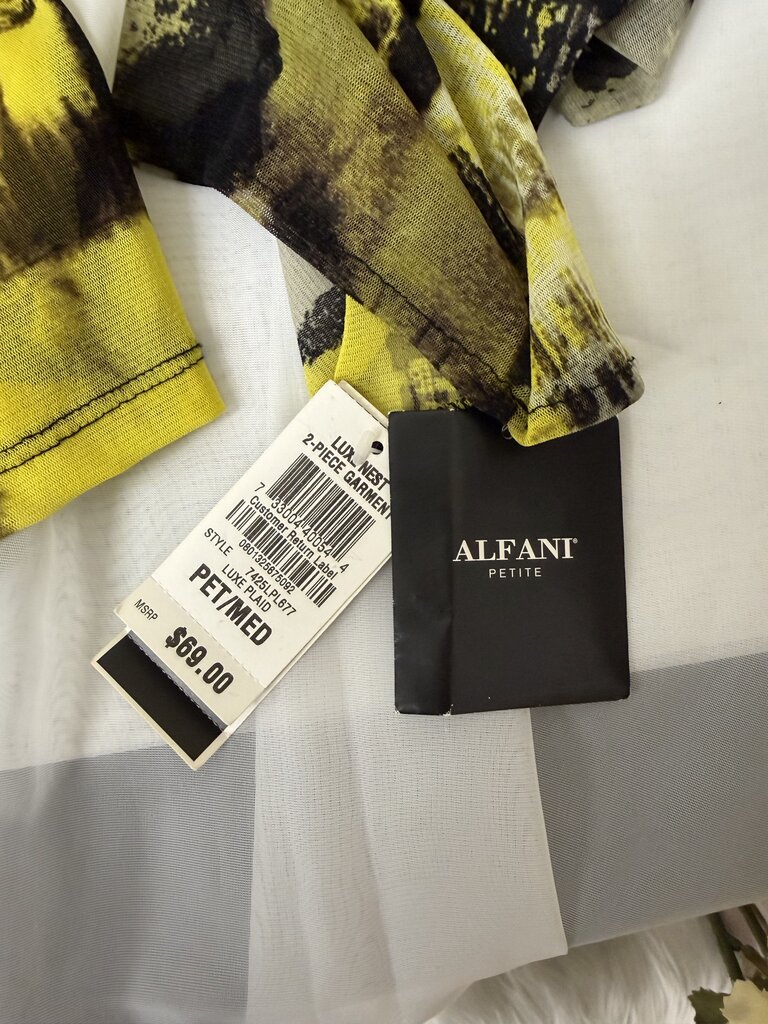 Alfani yellow abstract v-neck blouse with beading NWT