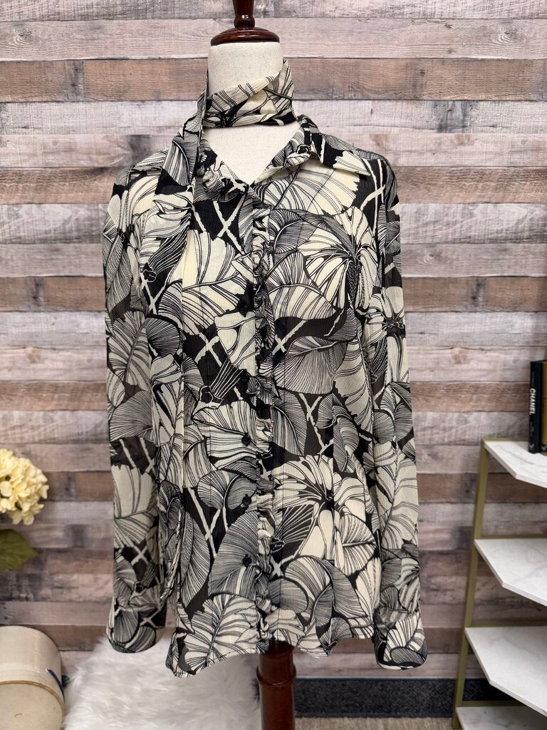 Nautica black/cream tropical leaf print with belt