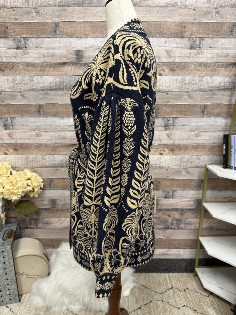 Farm Rio blue/cream tropical splendor button up cardigan