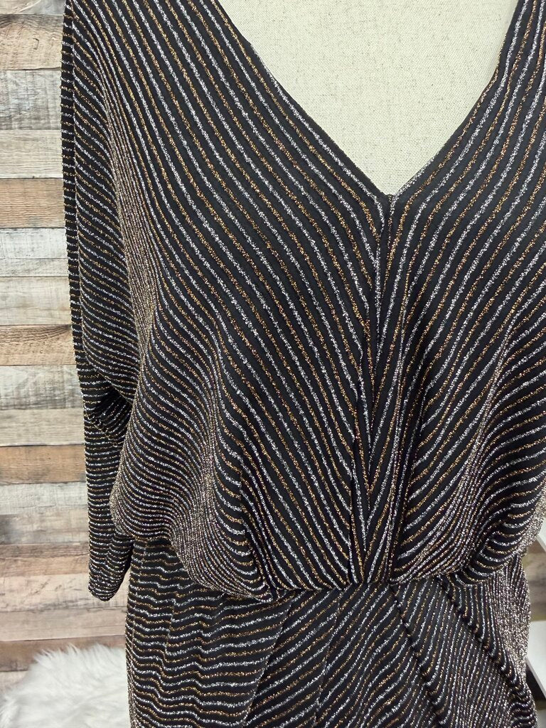 Trina Turk gold/silver metallic strip wrap dress