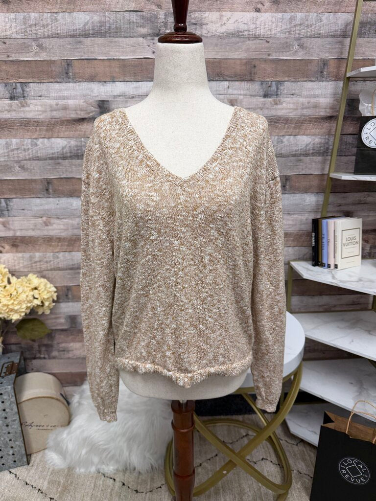 J Crew brown/white v-neck sweater