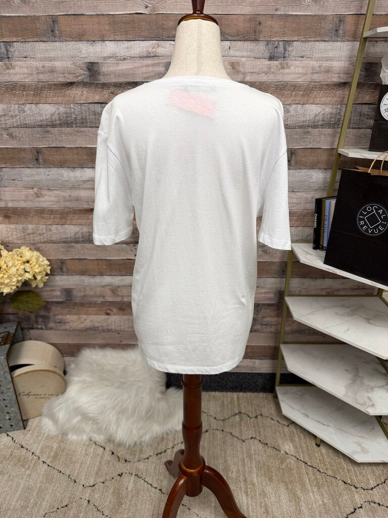 Zara White T Shirt with Metallic Graphic