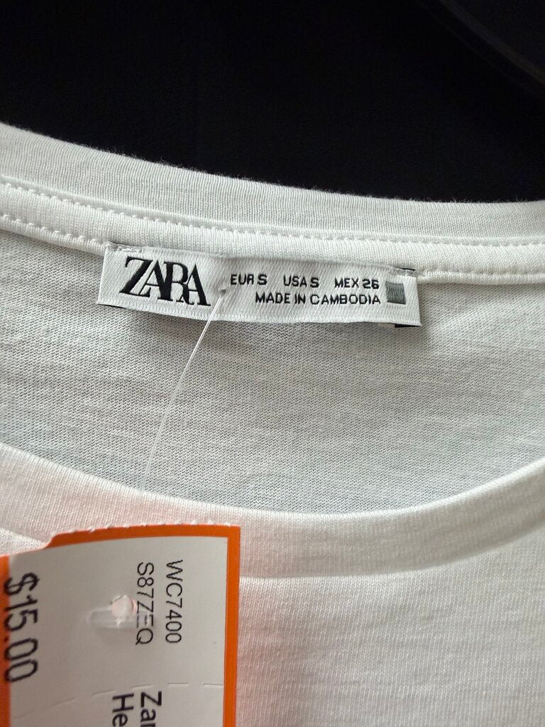 Zara White T Shirt with Tassel Hem Detail