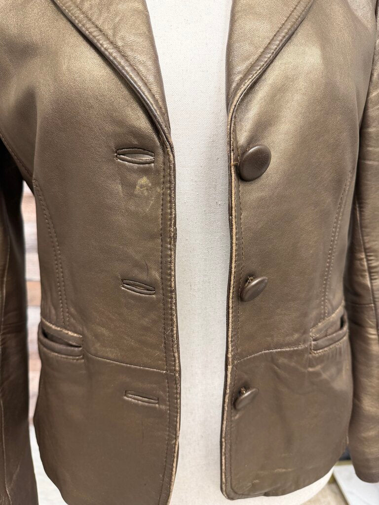 Bernardo Bronze Leather Single Button Blazer