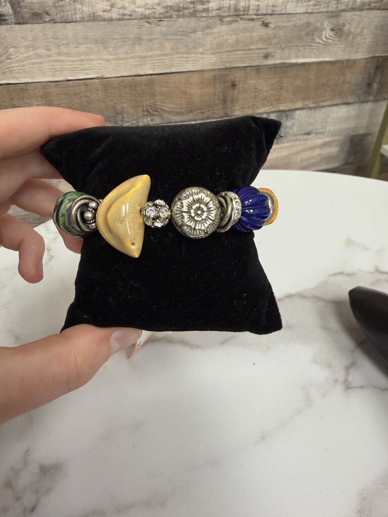 no label multi stone/silver charm bracelet