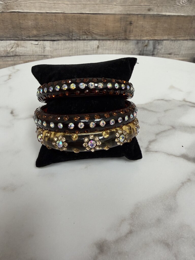 No label brown/tan resin and rhinestone stakable bangles