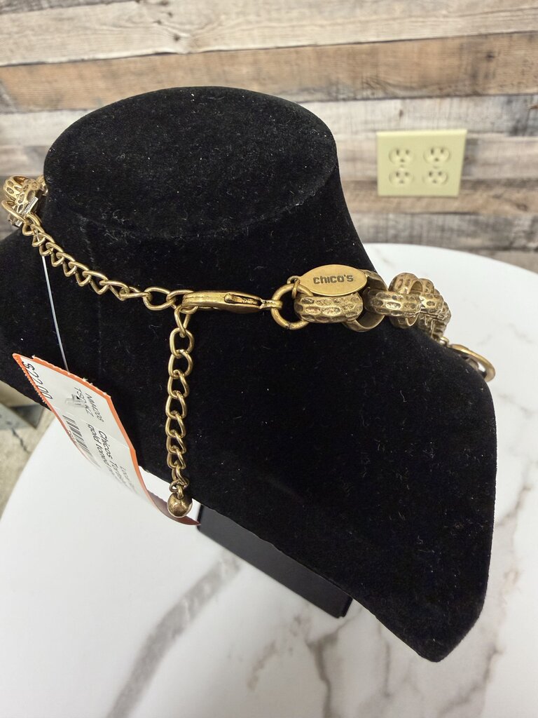 Chicos Tortishell pearl charm gold toned necklace