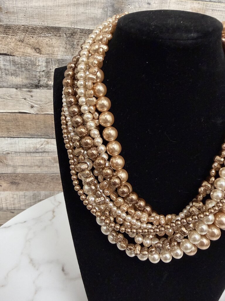 no label multi browns multi strand pearl necklace with gold clasp