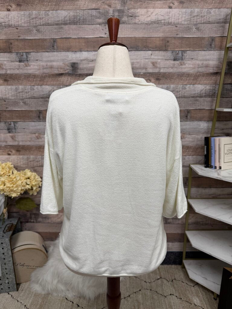 Barefoot Dreams white terry cloth polo shirt