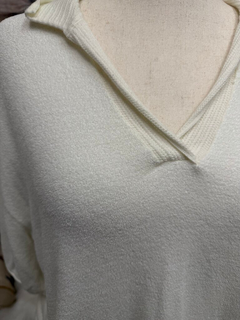 Barefoot Dreams white terry cloth polo shirt