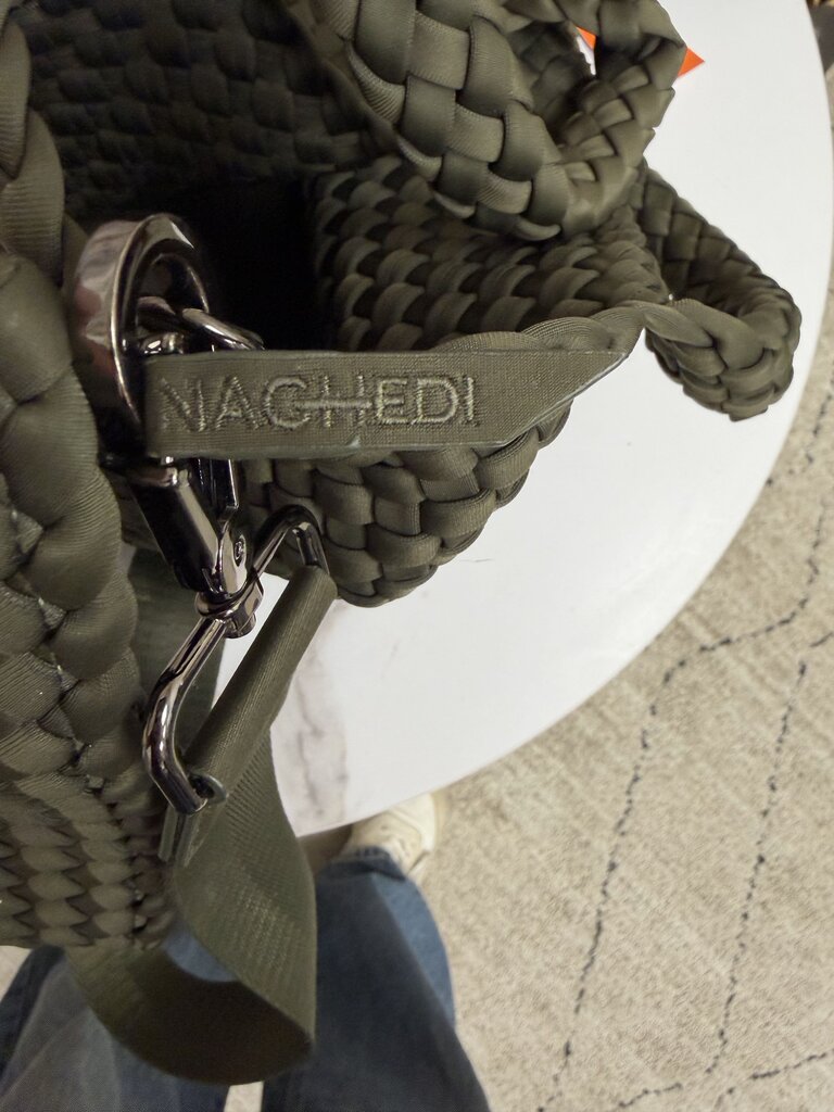 Naghedi Olive Green Neoprene Woven Tote w/Matching Clutch
