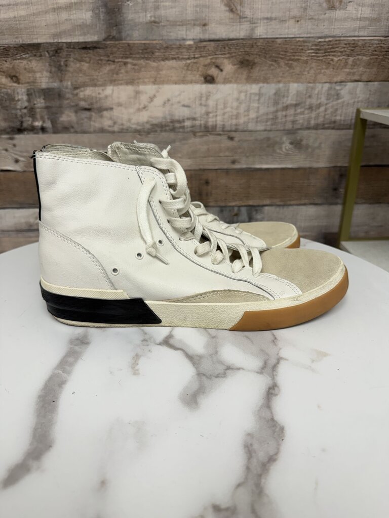 Dolce Vita White & Tan Side Zip High-Top Sneakers