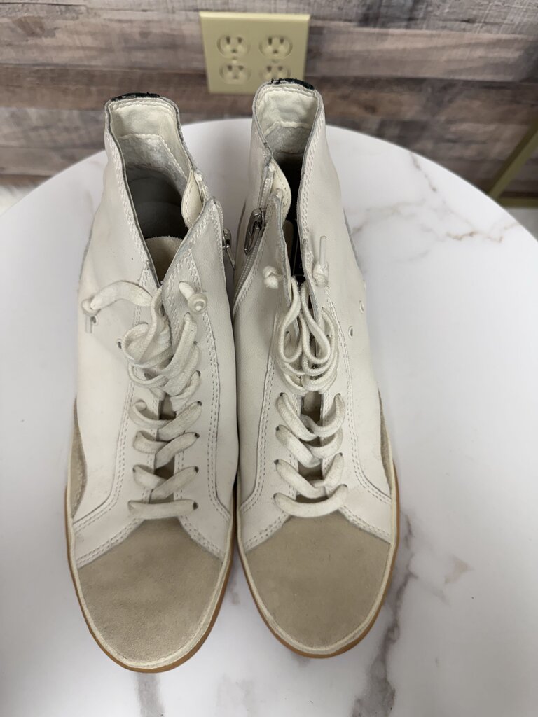 Dolce Vita White & Tan Side Zip High-Top Sneakers