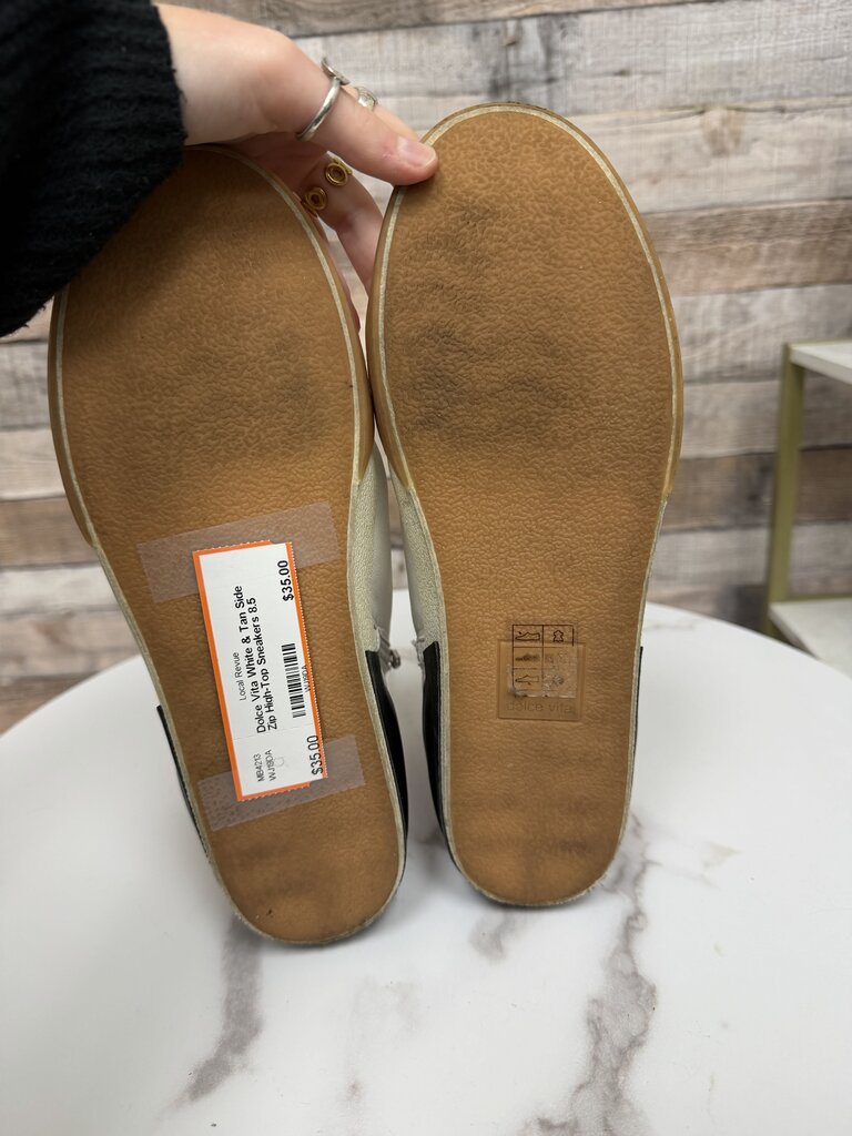 Dolce Vita White & Tan Side Zip High-Top Sneakers