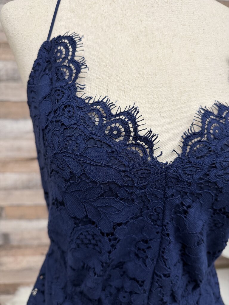 Express Navy Blue Lace Halter Peplum Top