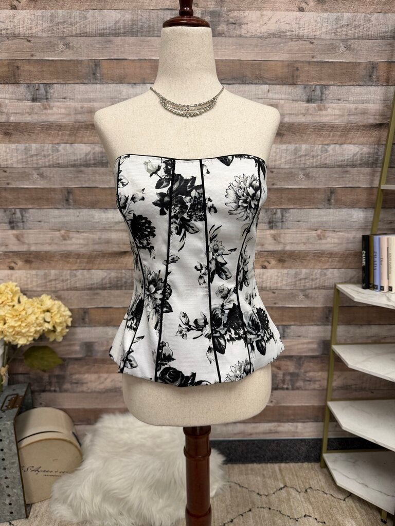 White House Black Market Black&White Floral Corset