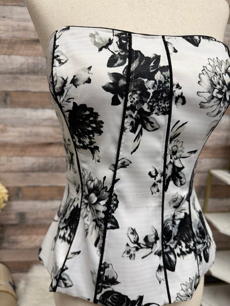 White House Black Market Black&White Floral Corset