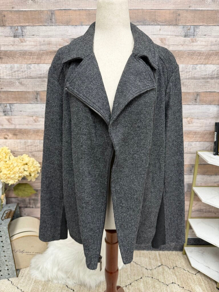 Chicos Dark Grey Wool Blend Knit Moto Jacket