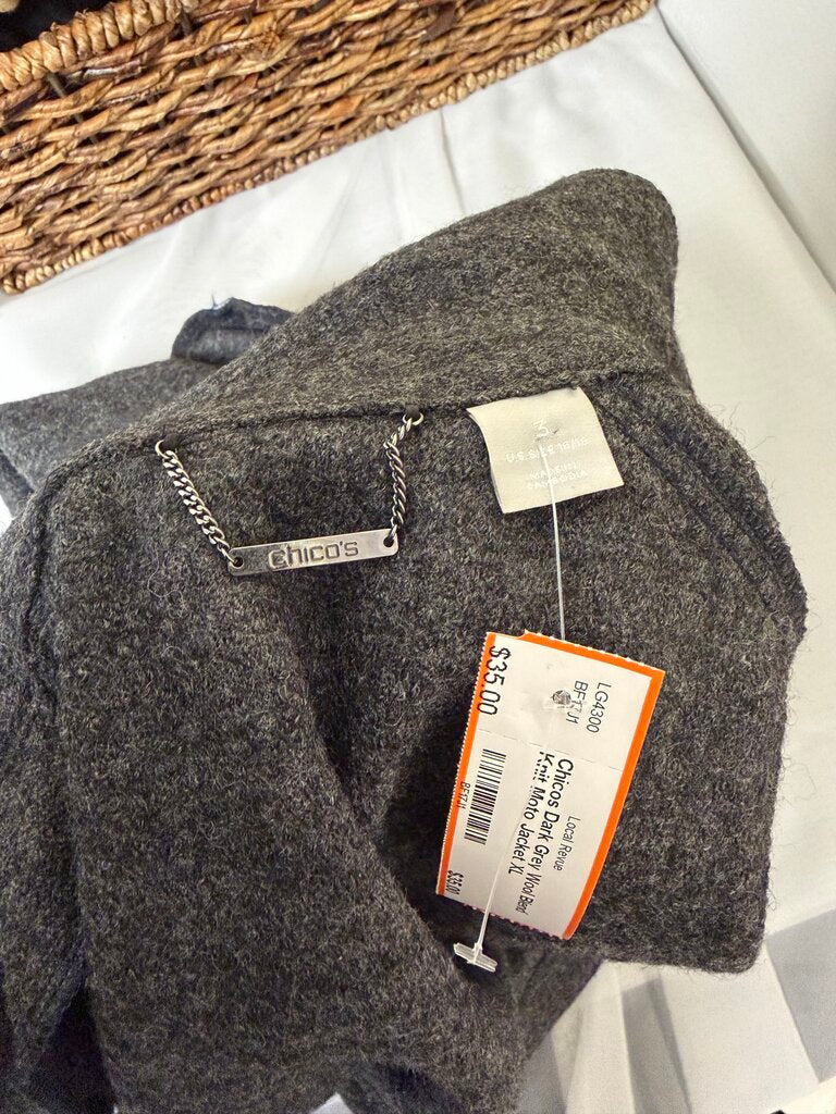Chicos Dark Grey Wool Blend Knit Moto Jacket