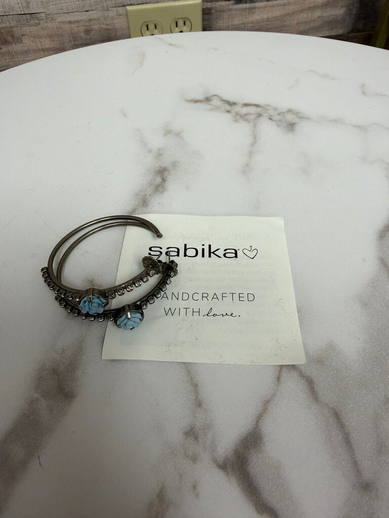 Sabika Blue Rose Hoop Earrings