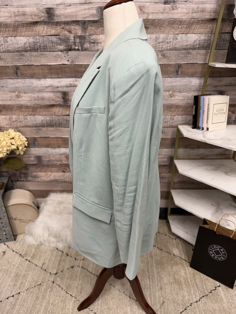 Open Edit Sage Green Single Button Blazer