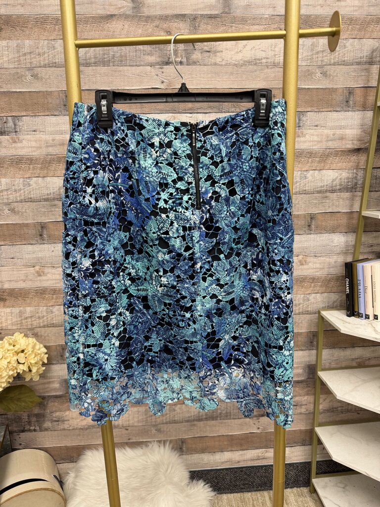 Tahari blue floral lace skirt