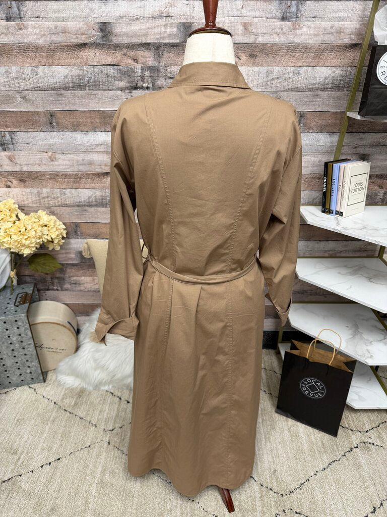 DKNY tan linen blend shirt dress, belted midi dress