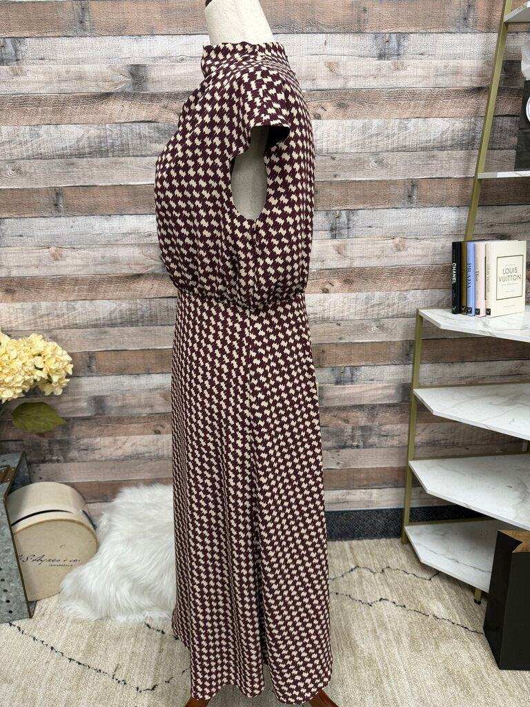 Ann Taylor wine/cream Houndstooth sleeveless dress