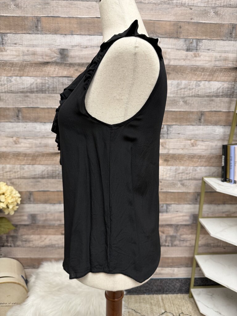 Maeve black silk sleeveless blouse Hermine ruffle front top