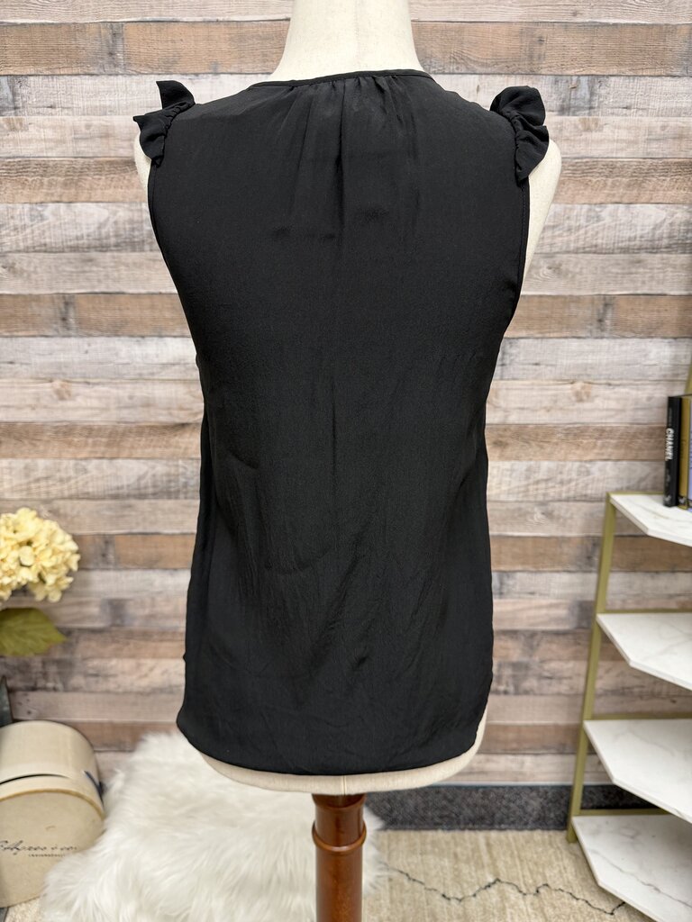 Maeve black silk sleeveless blouse Hermine ruffle front top