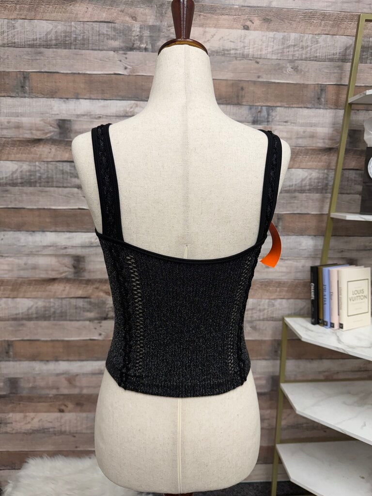 Anthropologie black metallic knit tank top NWT