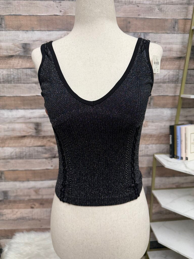 Anthropologie black metallic knit tank top NWT