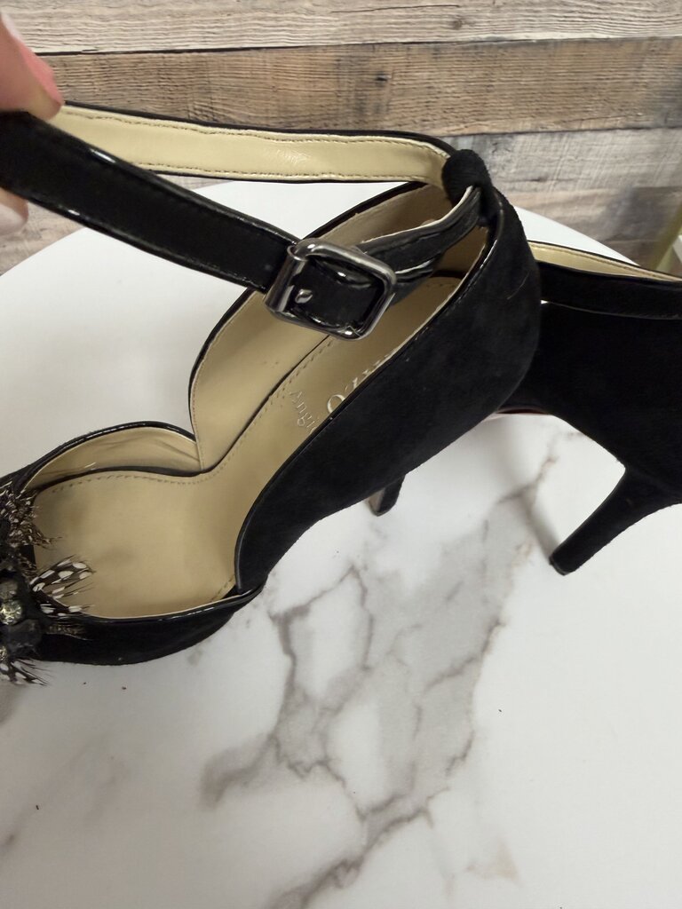 Enzo Angiolini black platform pump with jeweled embellishment