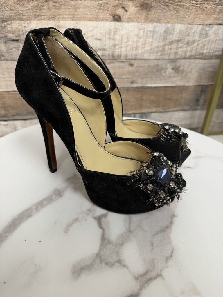 Enzo Angiolini black platform pump with jeweled embellishment