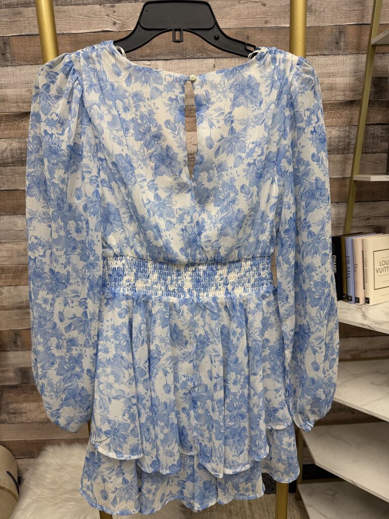Altar'd State blue/white floral print peplum top long sleeve dress