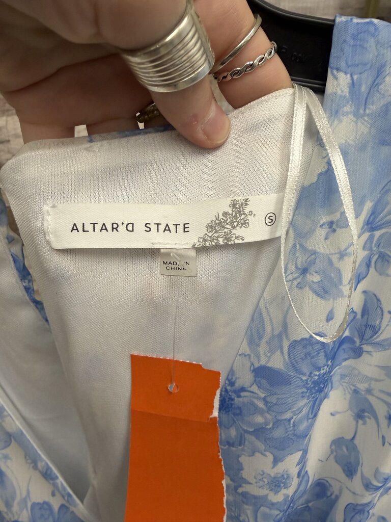 Altar'd State blue/white floral print peplum top long sleeve dress