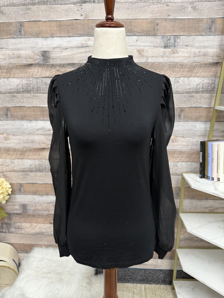 Barlll black embellished sheer long sleeve top