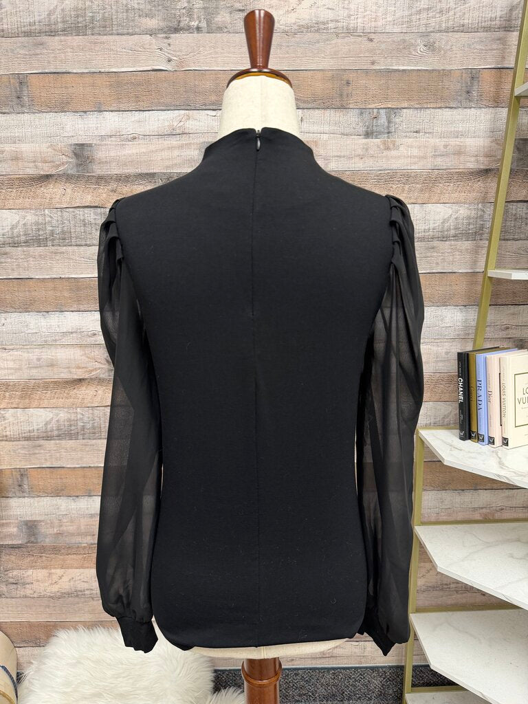 Barlll black embellished sheer long sleeve top
