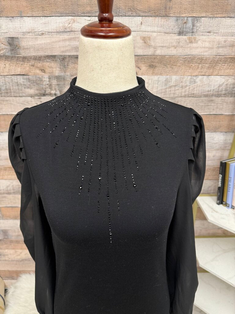 Barlll black embellished sheer long sleeve top