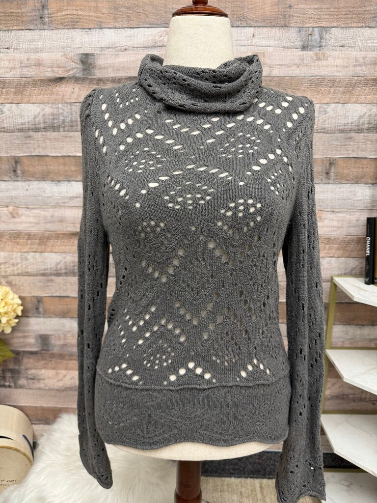 Free People gray open knit turtleneck sweater