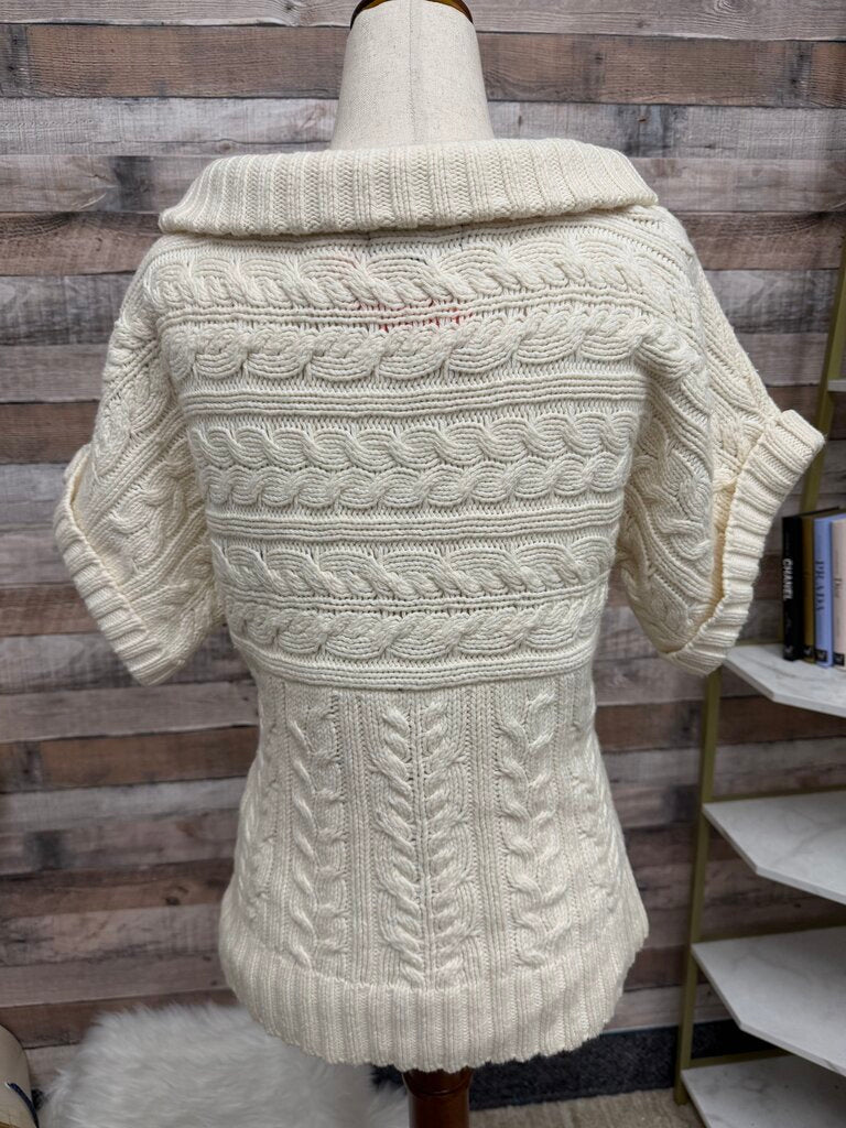 Express cream cotton cable knit cowl neck short sleeve sweater