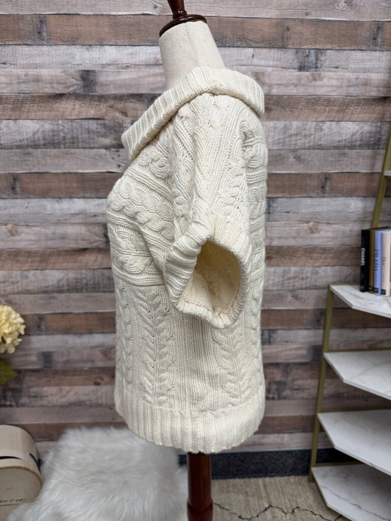 Express cream cotton cable knit cowl neck short sleeve sweater