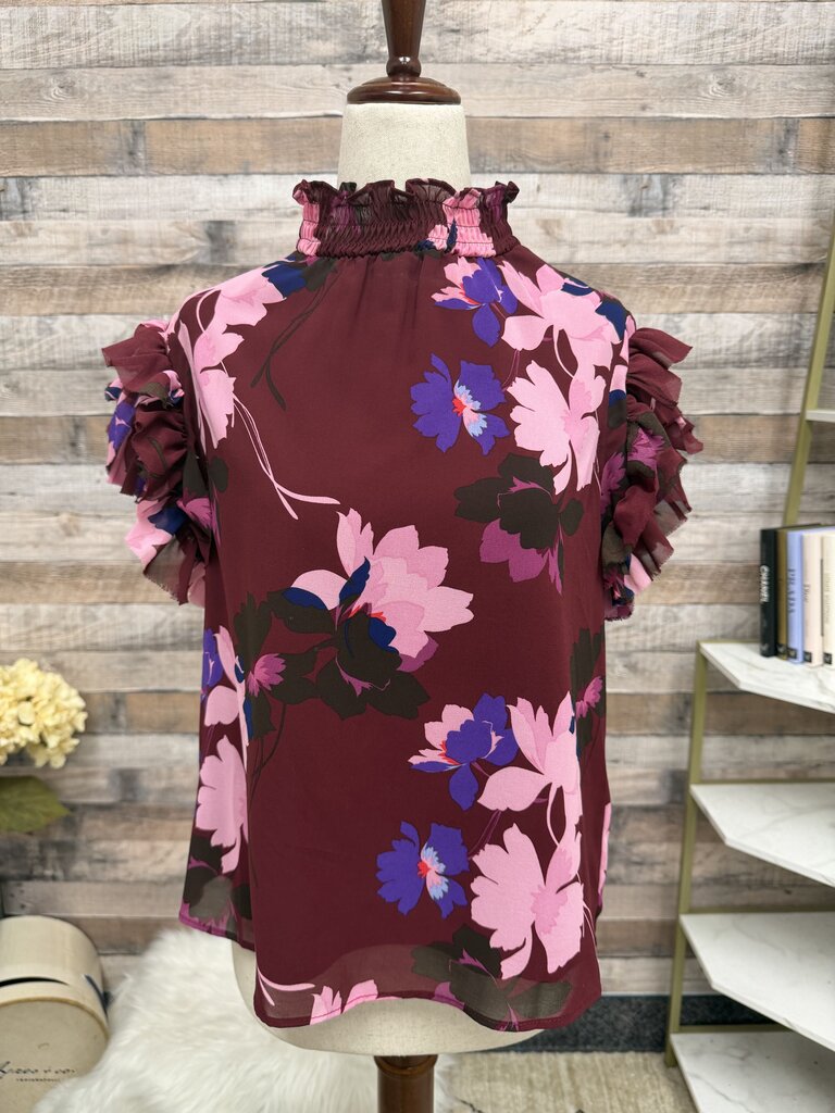 Liz Claiborne floral ruffle sleeve top