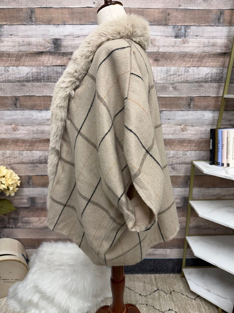 Vince Camuto brown poncho with faux fur trim NWT