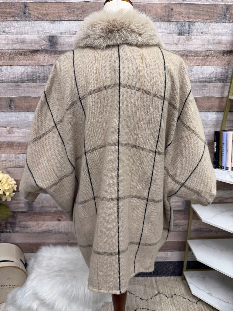 Vince Camuto brown poncho with faux fur trim NWT