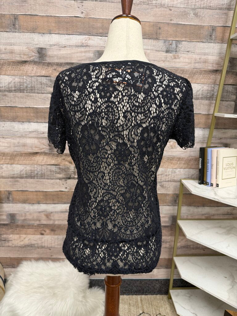New York &Co. black lace short sleeve top