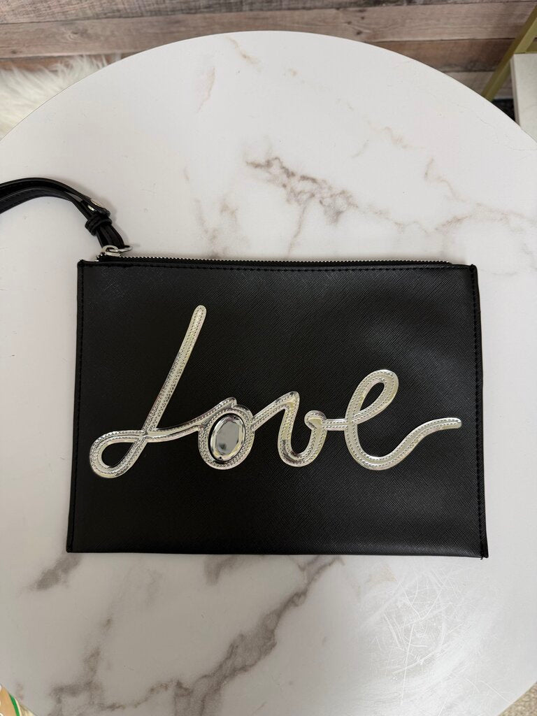 New York & Co "Love" script embellishment clutch