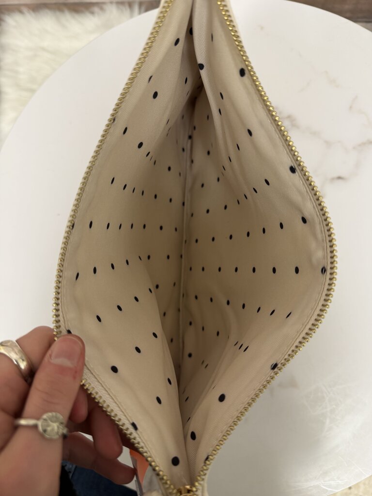 no label cream pebbled leather clutch