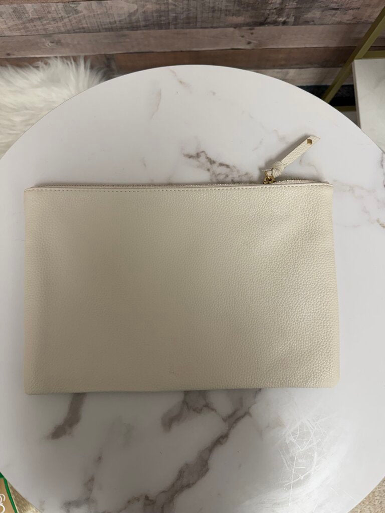 no label cream pebbled leather clutch