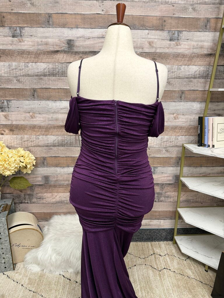 Emerald Sundae purple ruched evening gown NWT